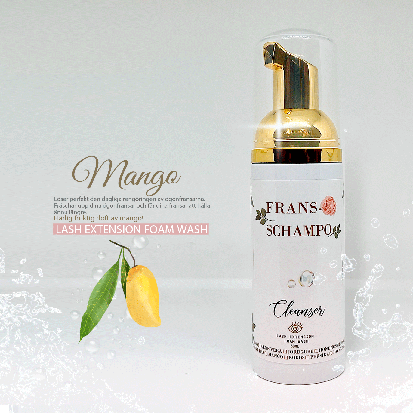Fransrengöring Lash shampoo Fransschampo Mango doft Guld