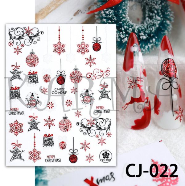 Merry christams text med olika unika design till jul nagelklistermärken. Christmas text nail stickers CJ-022