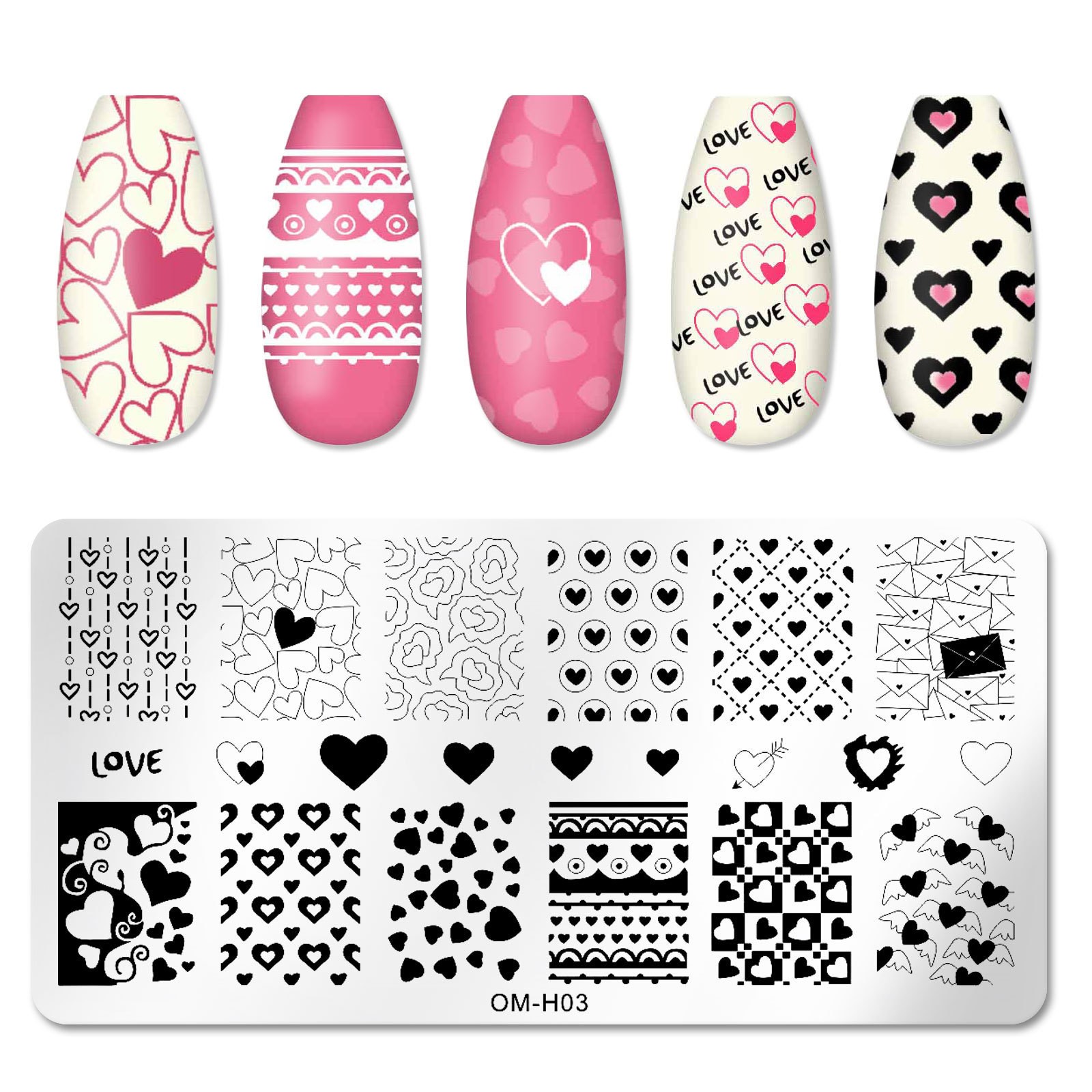 Stämpelplatta Naglar Hjärtan Valentines Day Nail Stamping plate för Nailart