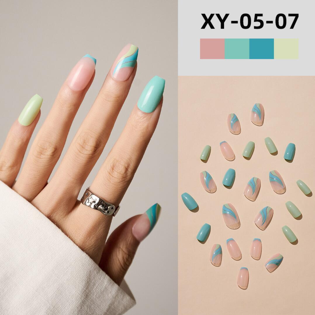 Lösnaglar korta form med Pastell färg manikyr Press on nails