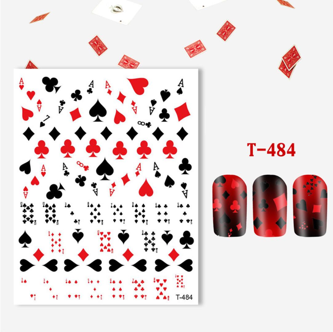 Nagelklistermärken Spelkort Kortlek med olika stilar Poker cards nail stickers