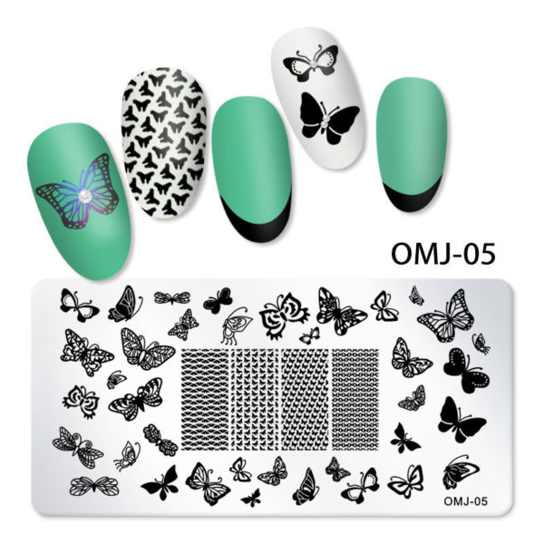 Stämpelplatta naglar. Hög kvalitet nagel stämpelplatta för nailart. nail stamping plate Mall Plate med olika mönster Nageldekorationer - Rektangel i Metall Modell OMJ-05