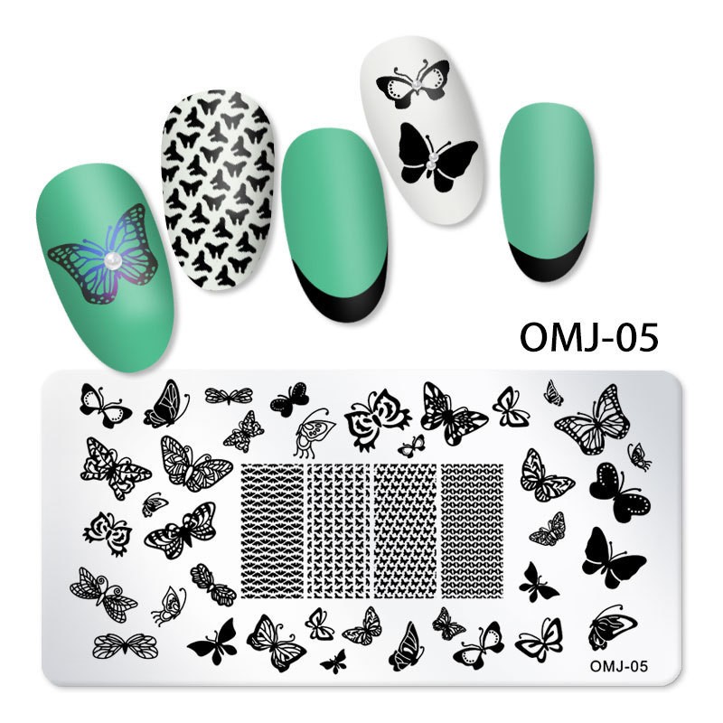 Stämpelplatta Naglar Nail Stamping plate med olika fjärilar för Nailart