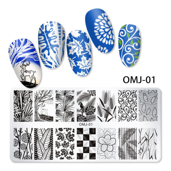 Stämpelplatta naglar. Hög kvalitet nagel stämpelplatta för nailart. nail stamping plate med olika mönster Nageldekorationer - Rektangel i Metall Modell OMJ-01