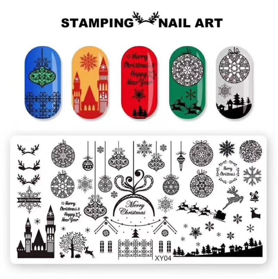 Stämpelplatta Nagel rådjur, julgran, snöflingor Nailart Julnaglar Christmas Nail stamping plates
