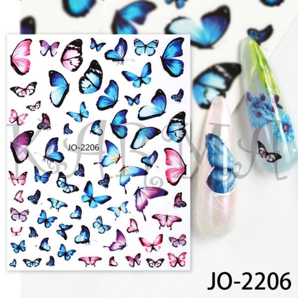 Super vackar blåa och rosa färgglada fjärilar med olika unika design nagelklistermärken