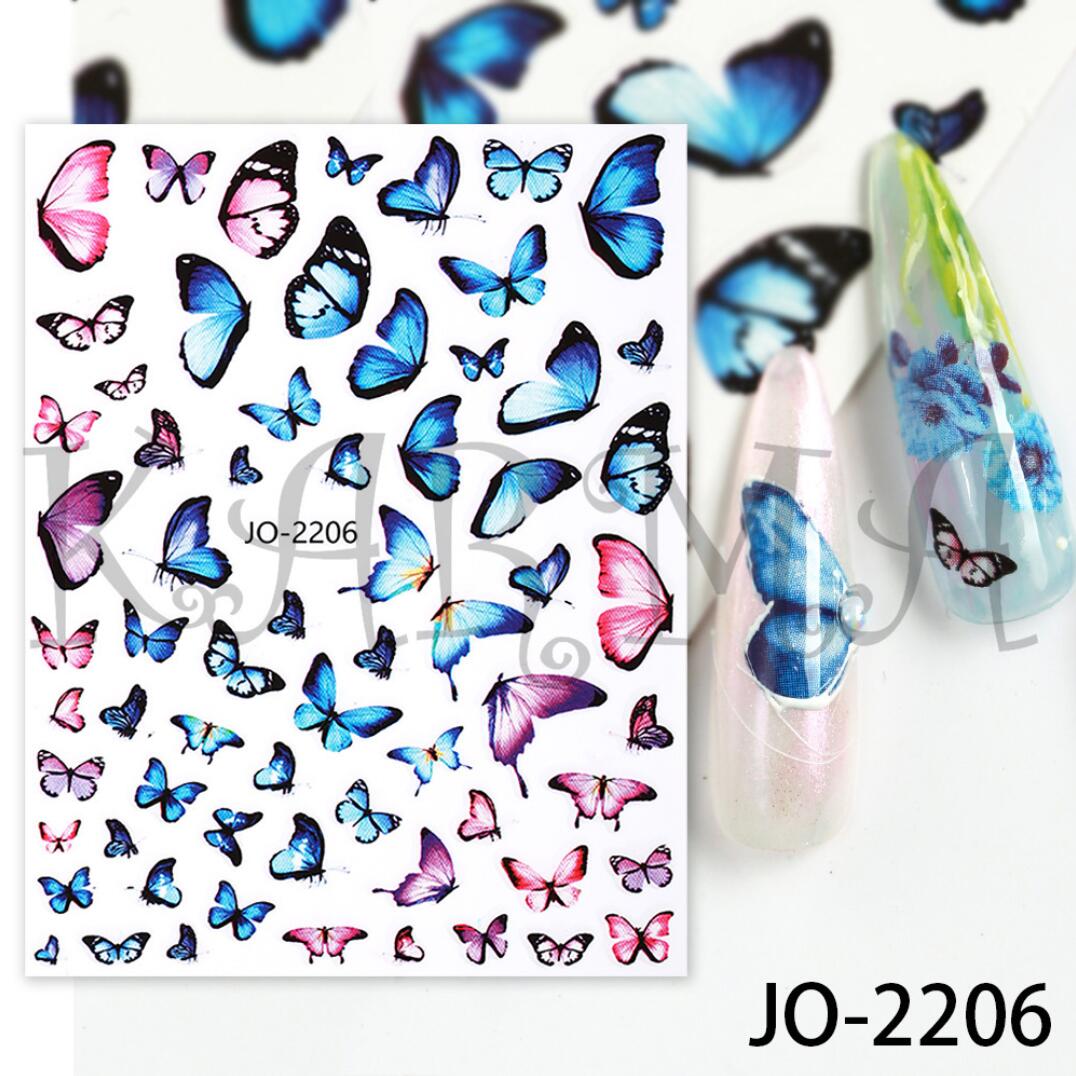 Nagelklistermärken Blåa & rosa färgglada fjärilar Nail stickers butterfiles