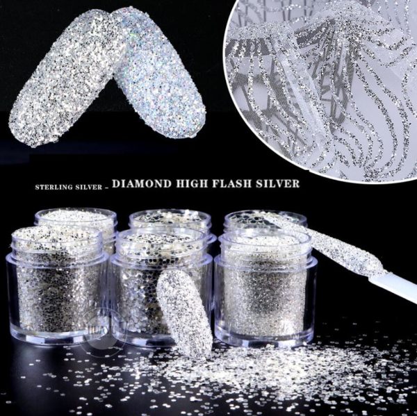 Superglansig Silver glitter och diamant diamond glitter för nailart