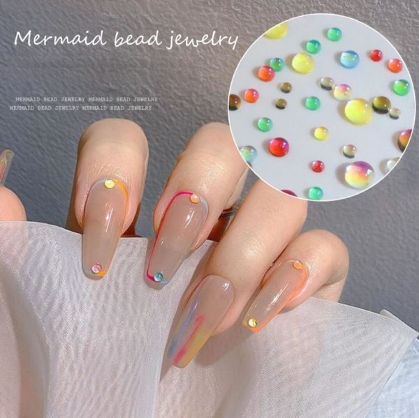 Supersöta och färgglada vattenpärlor Mermaid pear beads nagelmycken för nail art