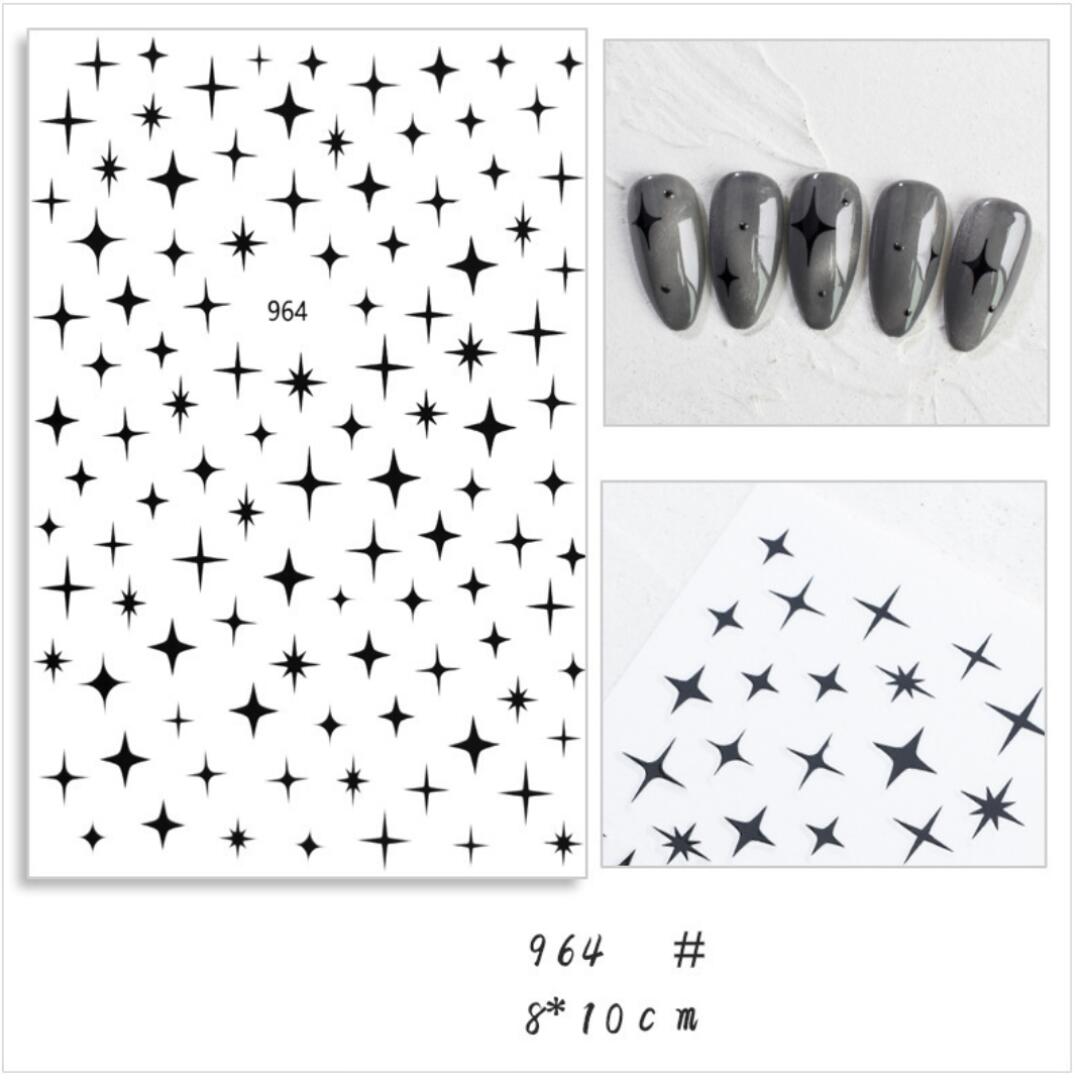 Nagelklistermärken Svart stjärna i olika storlekar Black Stars nail stickers nageldekoration