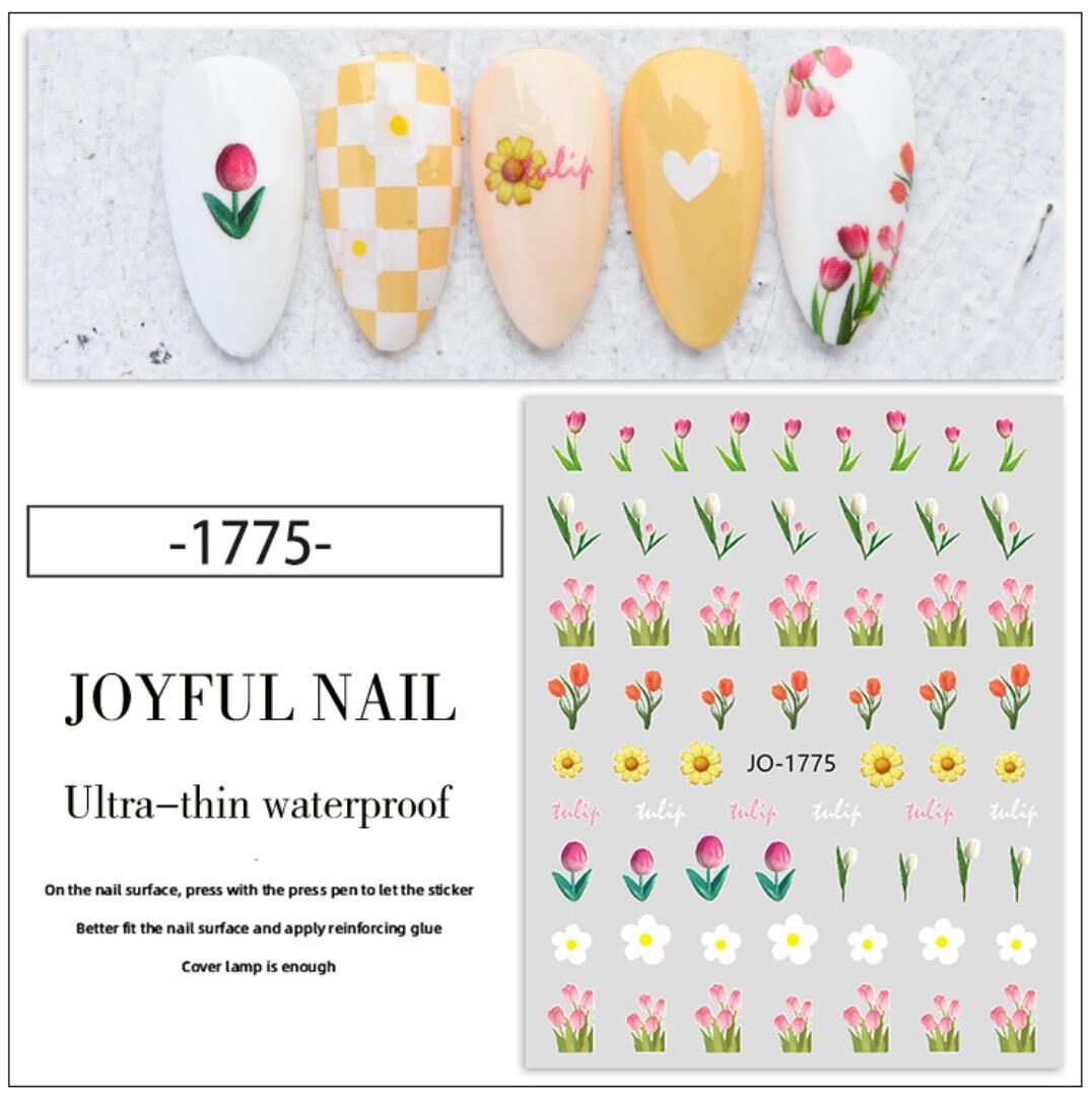 Tulpaner, solros i olika stilar nagelklistermärken Våriga och somirga nageldekorationer