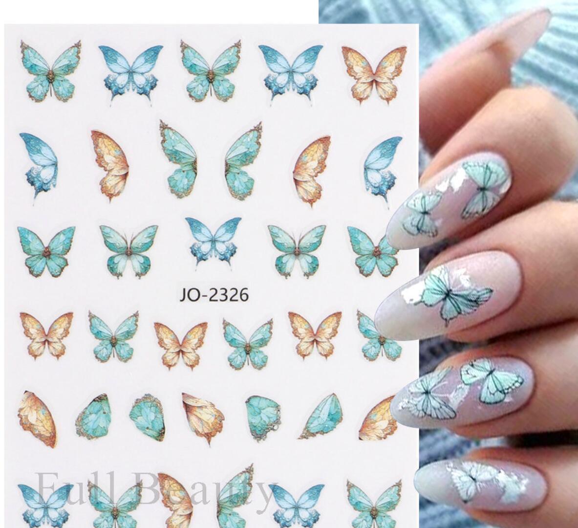 Nagelklistermärken Turkos unika fjärilar Nail stickers butterflies