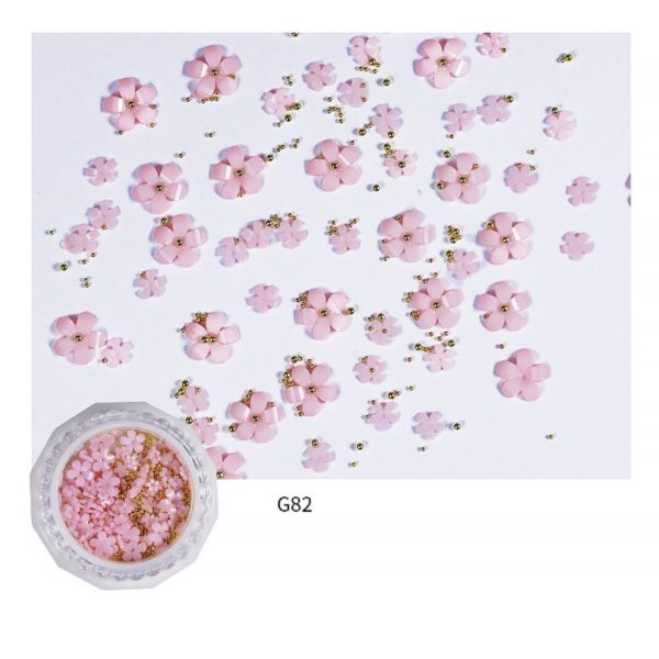 Våriga superfina söta rosa blommor med pärlor nagelmycken för nail art. Spring beautiful pink flowers Nageldekoration G82