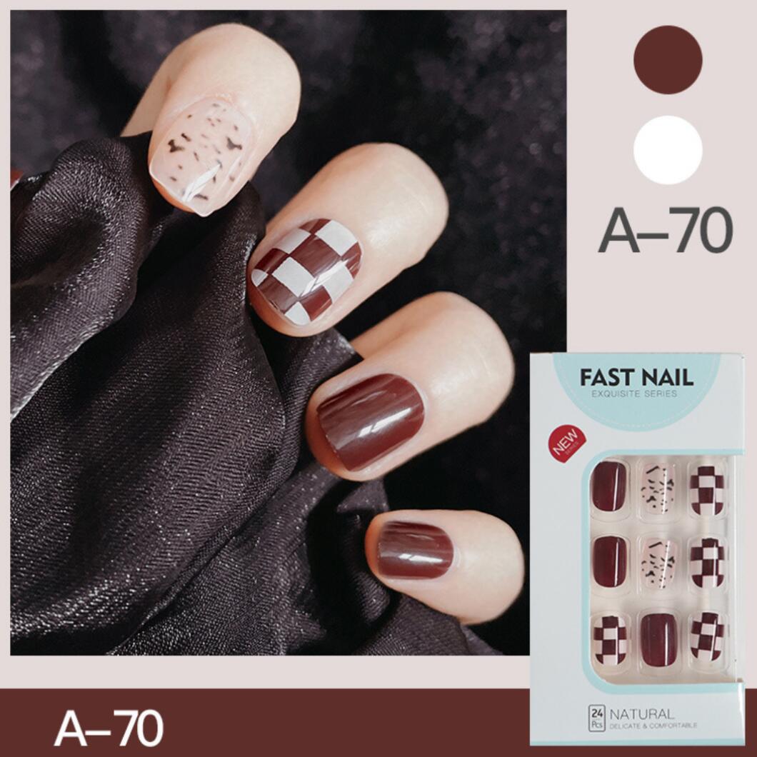 Korta lösnaglar Vinröd med coola design mönster Fake nails Press on nails