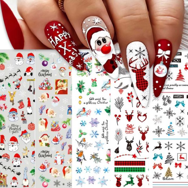 nagelklistermärken Juldekorationer Chritmas decoration Självhäftande Nageldekorationer nailart stickers och nageldekoration stickers på modellen