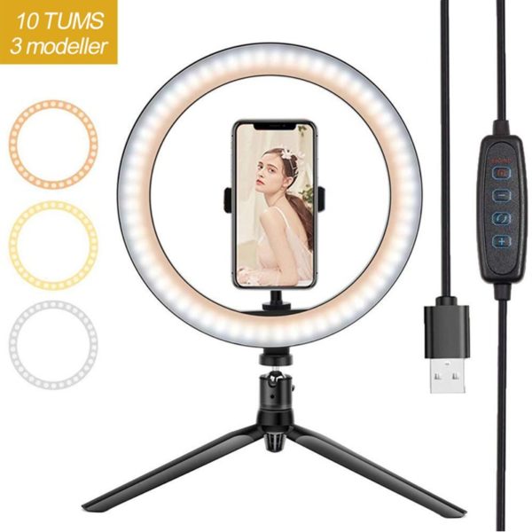 Selfie-lampa med LED Ringlampa 26 cm Bästa selfi lampa