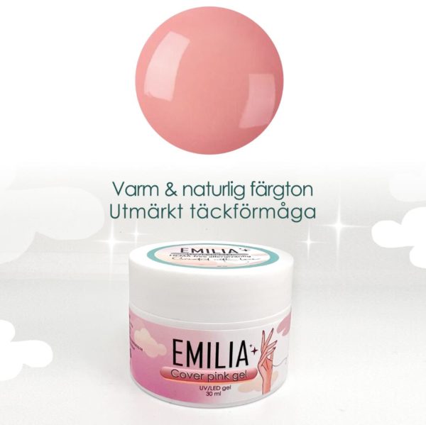 Emilia Cover Pink Gel Täckande Krämiga varm och naturliga färgton 30 ml för nagelförlängning Gelenaglar French Pink and white
