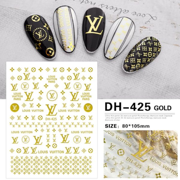 Louis Vuitton Nagelklistermärken LV nail stickers Klistermärken i lyx guld kombination med olika varianter mönster GOLD Modell DH-425