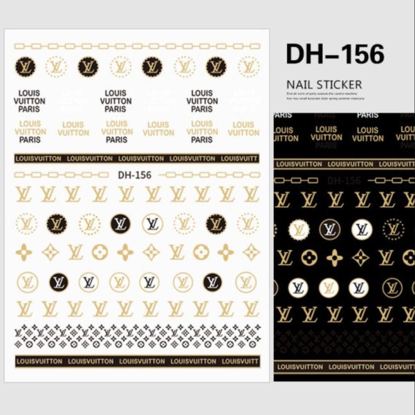 Louis Vuitton Paris Nagelklistermärken LV nail stickers Klistermärken i guld och svart kombination med olika varianter mönster Modell DH-156