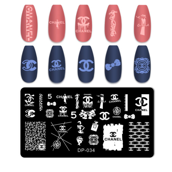 Stämpelplatta Nagel CHANEL Nailart CC Nail stamping plates med olika design DP-034