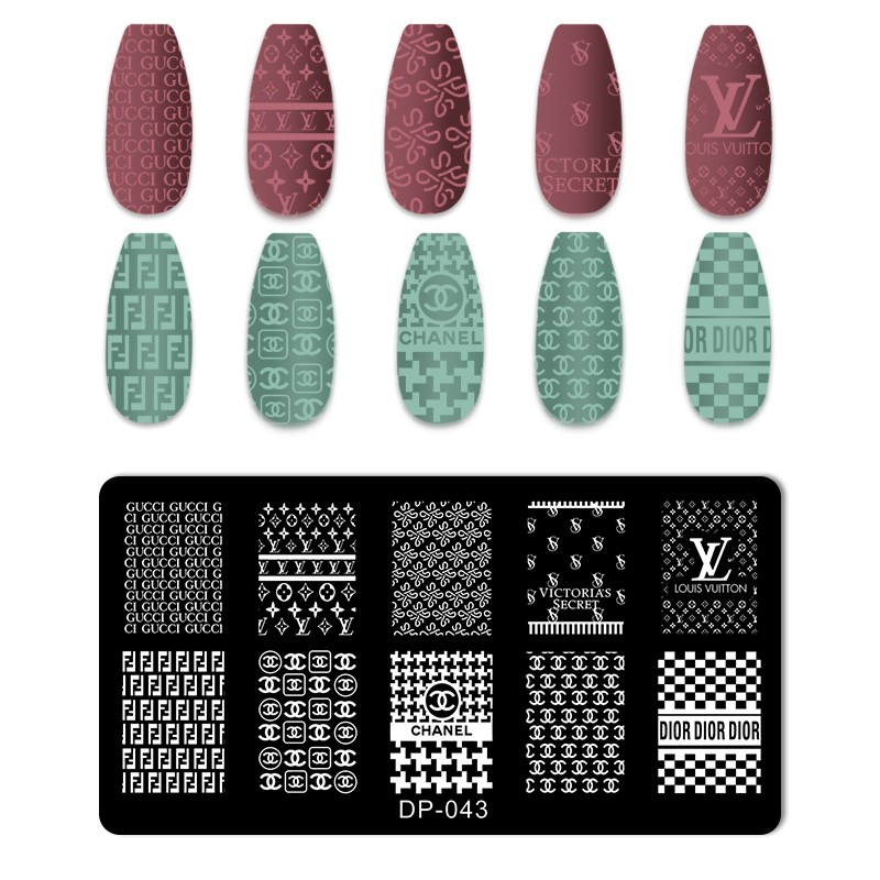 Stämpelplatta Nagel Louis Vuitton olika stilar Nailart