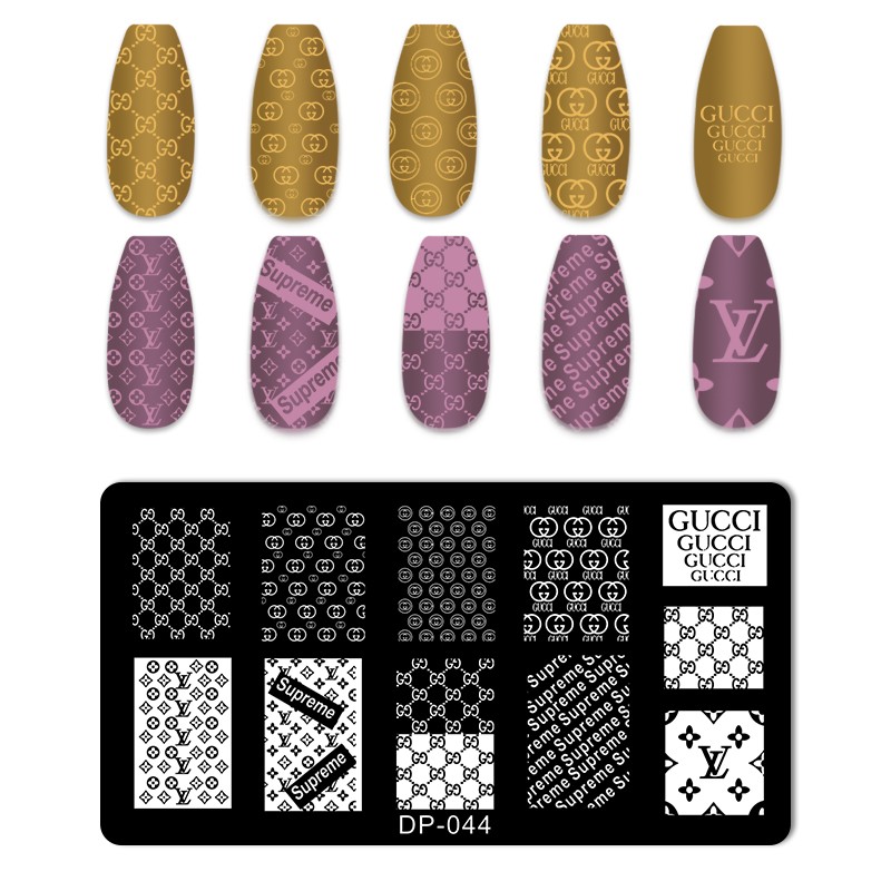 Stämpelplatta Nagel Louis Vuitton med olika mönster Nailart