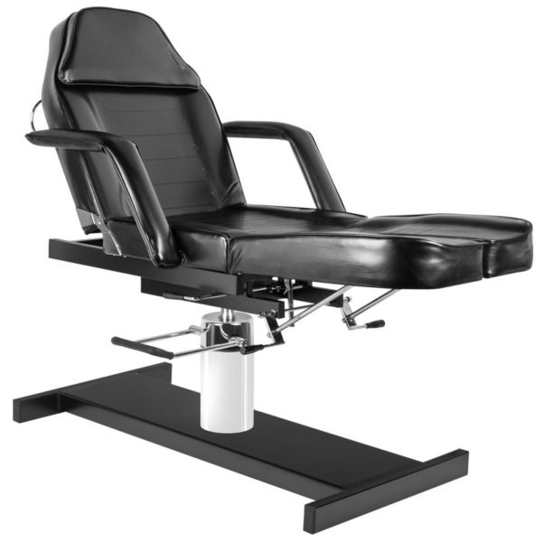 Behandlingsstol & fotvård Klinik Hydraulisk kosmetisk stol. Modell 210C pedi i svart. Stolens under delen står platta upp