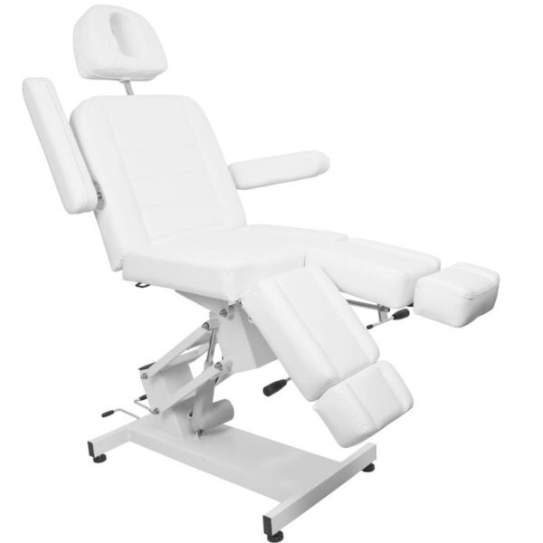 Elektrisk behandlingsstol till fotvård & kliniken. Modell Azzurro 706 pedi 1 motor vit Närbild 2 med justerbara ben & armar
