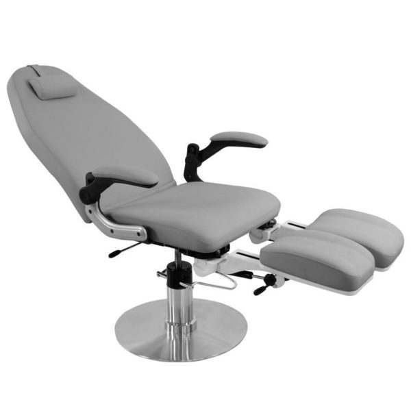 Fotvårdsstol för fotvård, pedikyr & kliniken Hydraulisk i grå. stolen kan öppnas som en bänk Modell Azzurro 713A