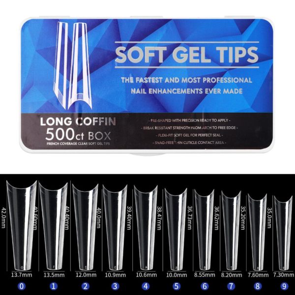 Emilia Clear Gel Långa Coffin nageltippar FRENCH Clear Emilia Soft gel tips för nagelförlängning med gele eller akryl