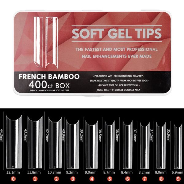 Emilia Clear Gel Långa Raka nageltippar FRENCH BAMBO Emilia Soft gel tips för nagelförlängning med gele eller akryl