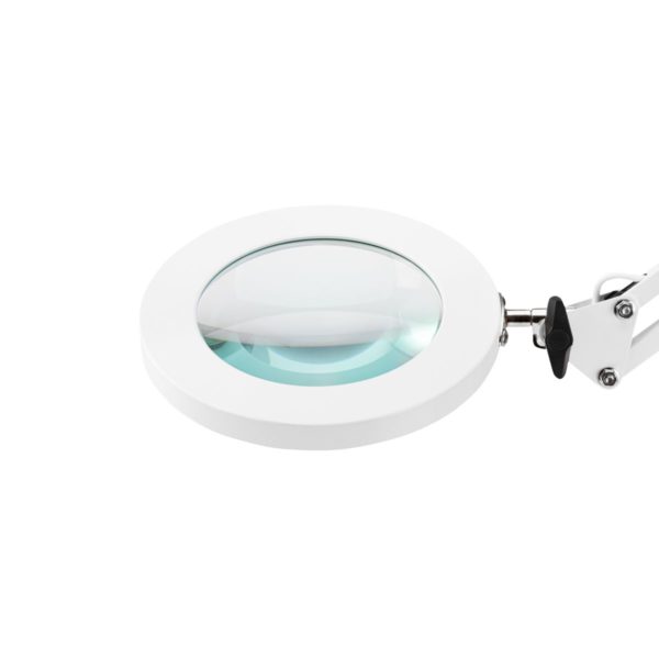 Förstoringslampa Glow 308 LED vit USB för bänkskiva. Närbild på förstoringsglaset (1)