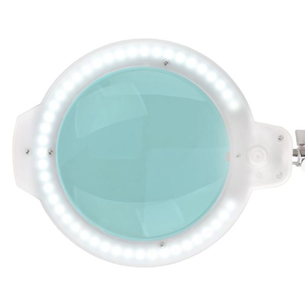 Förstoringslampa Elegante Glow Moonlight 8012 5' vit LED med stativ. Närbild på förstoringslampan i dagljus