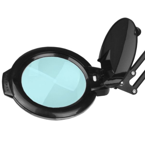 Förstoringslampa LED belysning Glow Moonlight 8012 5' svart för bänkskivan. Närbild på glaset