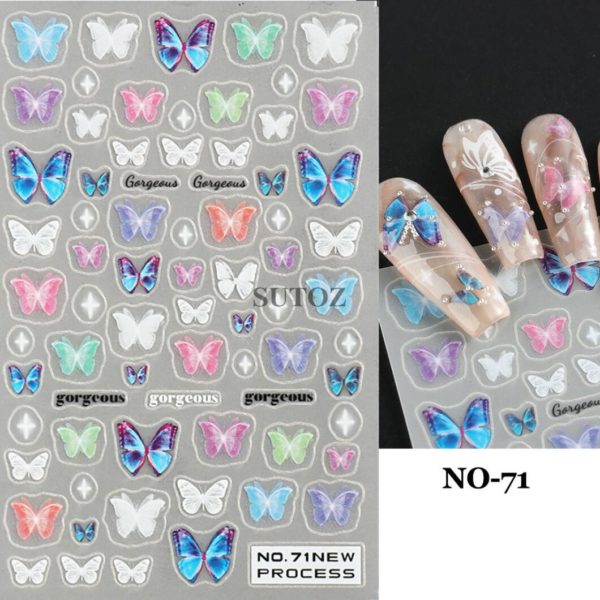 Nagelklistermärken Vårfin Våriga DREAM ljusa fjärilar i olika färger och form Blandad för våriganaglar NO-71