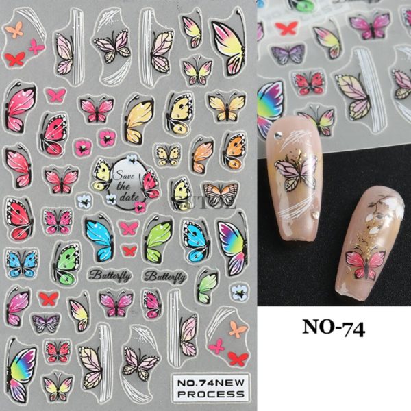 Nagelklistermärken Vårfin Våriga färgglada fjärilar i olika färger och form Blandad för våriganaglar NO-74