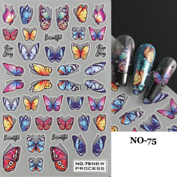 Nagelklistermärken Vårfin Våriga färgglada fjärilar i olika färger och form Blandad för våriganaglar NO-75