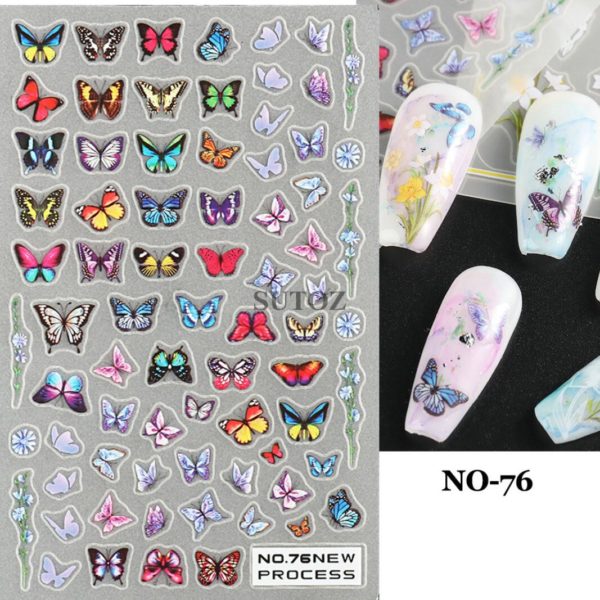 Nagelklistermärken Vårfin Våriga färgglada fjärilar i olika färger och form Blandad för våriganaglar NO-76