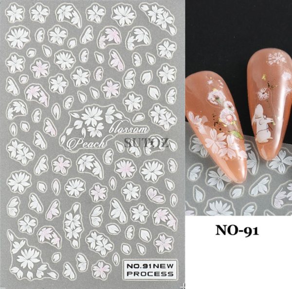 Nagelklistermärken Vårfin Våriga söta VITA blommor i olika form Blandad för våriganaglar NO-91