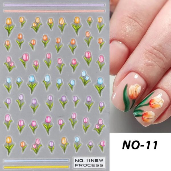 Nagelklistermärken Vårfin Våriga tulipan i olika färger blommor Blandad för våriganaglar NO-11