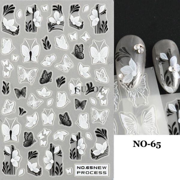 Nagelklistermärken Vit och svart fjärilar i olika form Blandad för våriganaglar NO-65