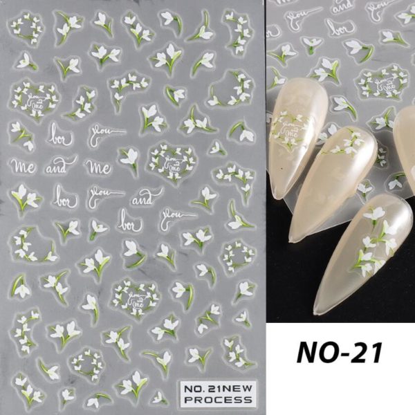 Nagelklistermärken liljekonvalj blommor Blandad för våriganaglar NO-21