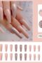Nude begie Långa Lösnaglar med glitter design Press on Nails Närbild på lös naglar F239-02