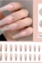 Nude begie Långa Lösnaglar med glitter och diamanter design Press on Nails Närbild på lös naglar F239-05