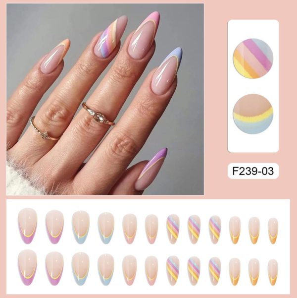 pastell färger med unik design almond Lösnaglar design Press on Nails
