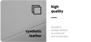 Syntetiskt läder av hög kvalitet, slitstarkt, reptåligt och lätt att hålla rent